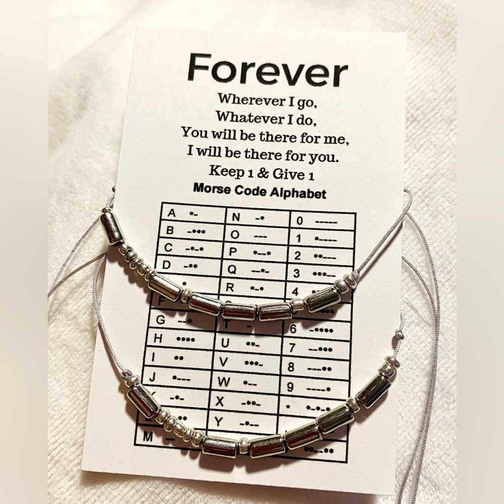 Set of 2 Morse Code Bracelets || FOREVER, Couples Gift